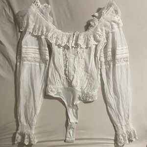 Free People White Lace Romantic Bodysuit